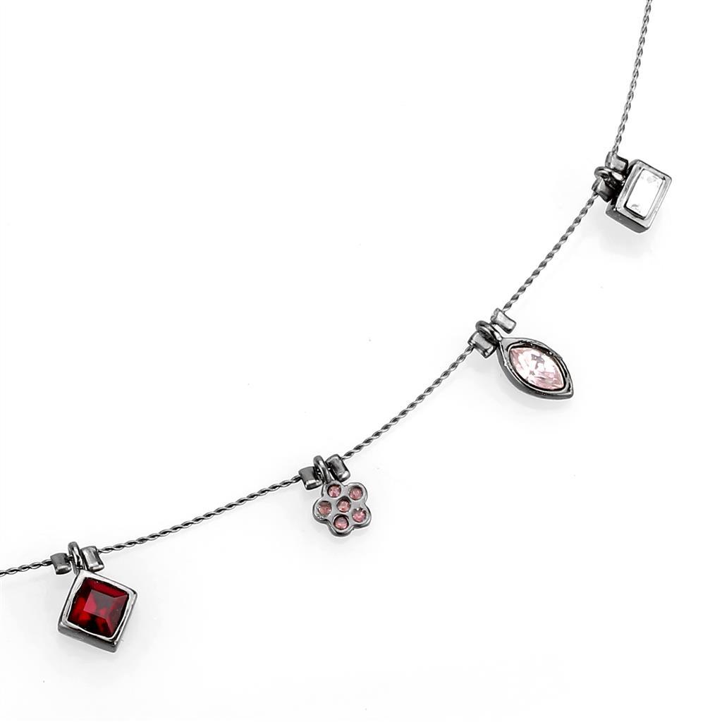 LO4729 Ruthenium White Metal Necklace featuring a multi-color top grade crystal, elegantly designed with a luxurious finish.